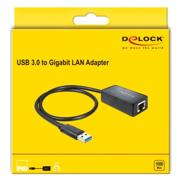 DELOCK καλώδιο USB 3.0 σε RJ45 62121, 1000Mbps, 50cm, μαύρο