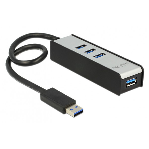 DELOCK USB hub 62534, 4x USB, 5Gbps, 30cm, μαύρο-γκρι