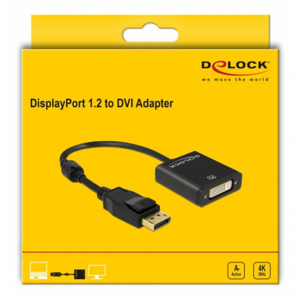 DELOCK αντάπτορας DisplayPort 1.2 σε DVI 62599, active, 4K, 20cm, μαύρος DELOCK αντάπτορας DisplayPort 1.2 σε DVI 62599, active, 4K, 20cm, μαύρος