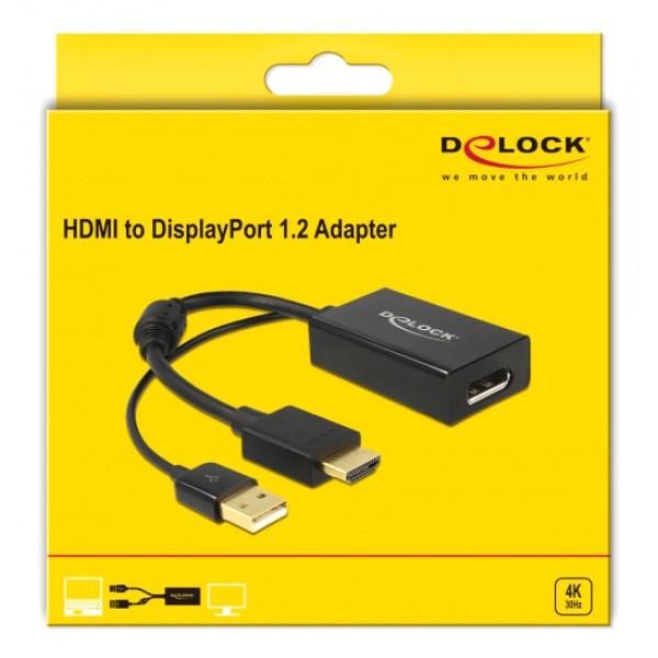 DELOCK αντάπτορας HDMI σε DisplayPort 1.2 62667, 4K, 25cm, μαύρος