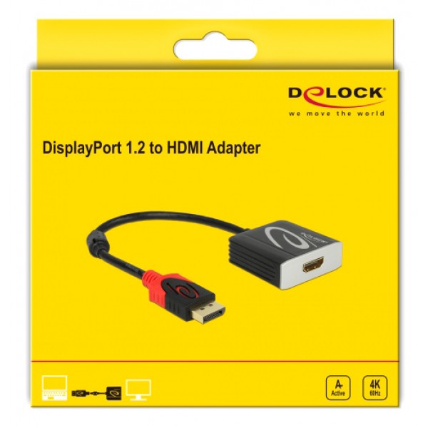 DELOCK αντάπτορας DisplayPort 1.2 σε HDMI 62734, 4K, active, μαύρος DELOCK αντάπτορας DisplayPort 1.2 σε HDMI 62734, 4K, active, μαύρος