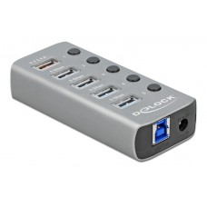 DELOCK USB hub 63262 με διακόπτες, 5x θυρών, 5Gbps, 2.4A, γκρι