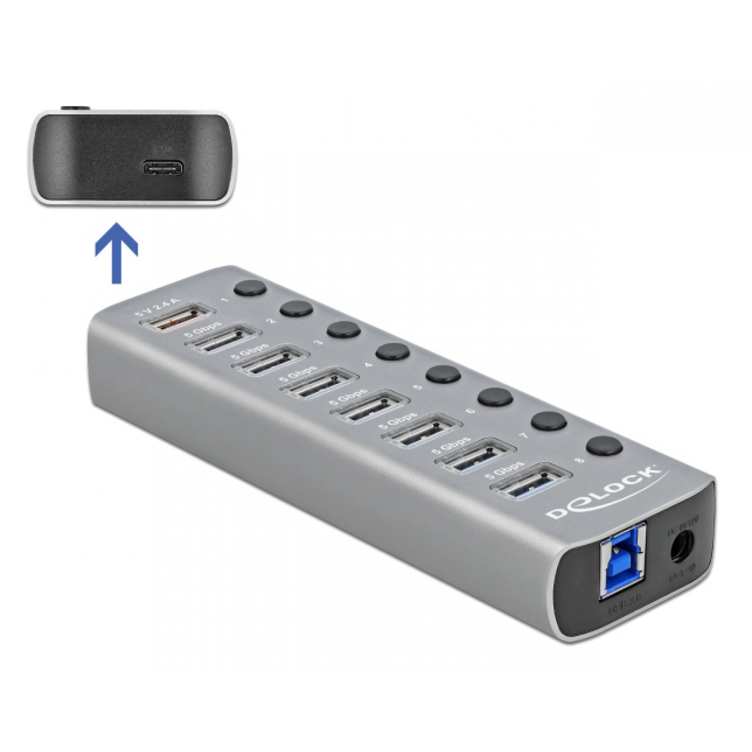 DELOCK USB hub 63264 με διακόπτες, 9x θυρών, 5Gbps, 12V/2.25A PD, γκρι DELOCK USB hub 63264 με διακόπτες, 9x θυρών, 5Gbps, 12V/2.25A PD, γκρι