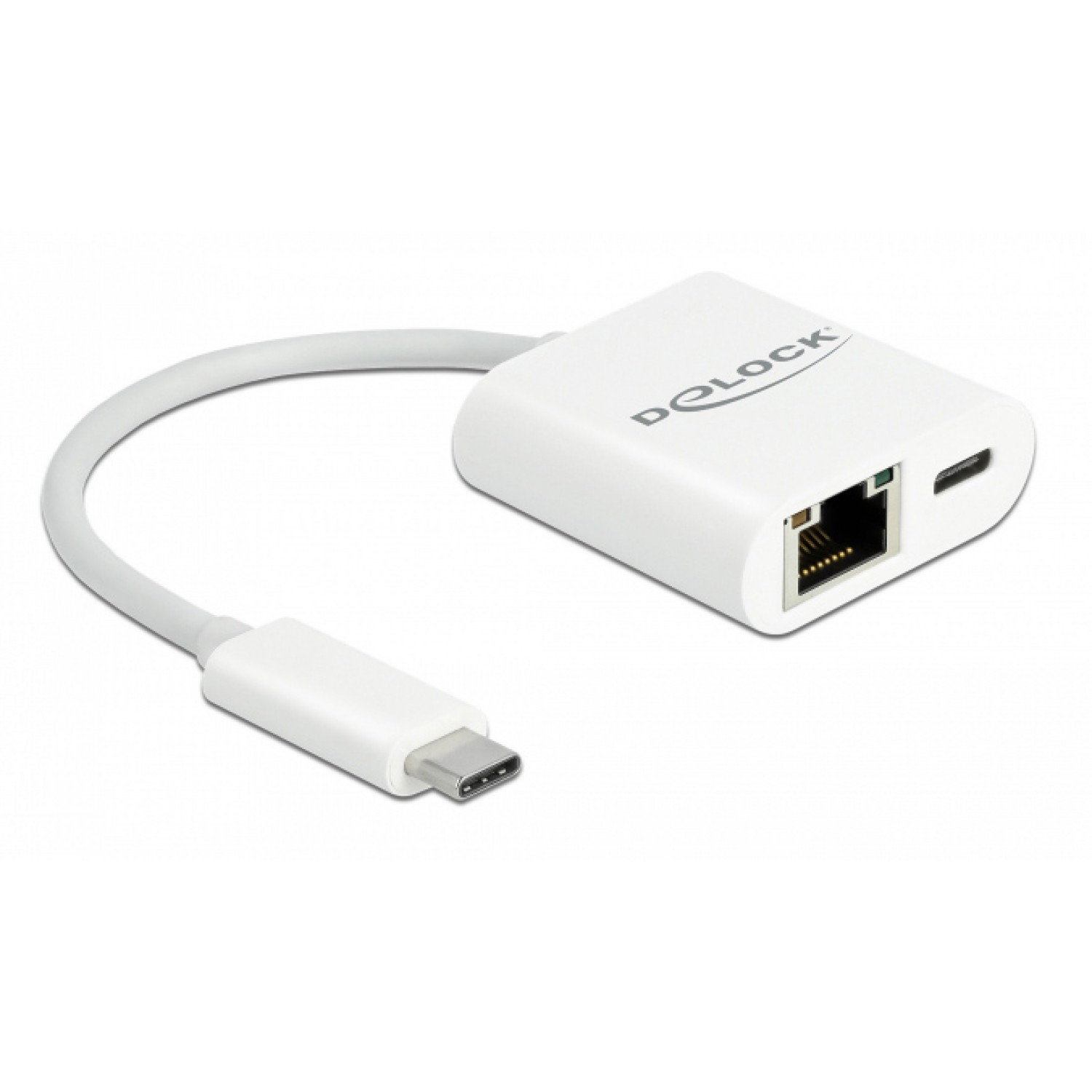 DELOCK αντάπτορας USB-C σε RJ45 + USB-C 65402, 1000Mbps, 12cm, λευκός