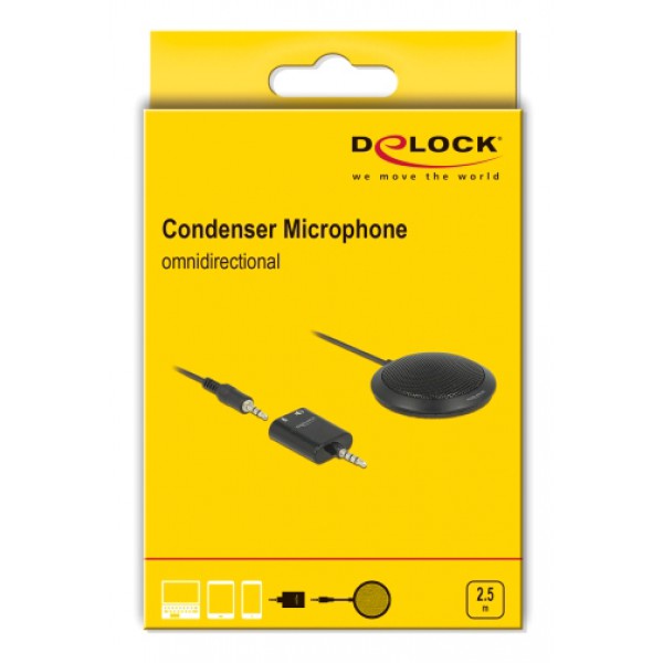 DELOCK μικρόφωνο με αντάπτορα Υ 65873, πυκνωτικό, omnidirectional, μαύρο DELOCK μικρόφωνο με αντάπτορα Υ 65873, πυκνωτικό, omnidirectional, μαύρο
