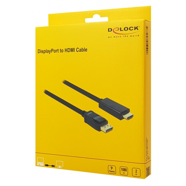 DELOCK καλώδιο DisplayPort σε HDMI 82587, passive, 1080p, 2m, μαύρο DELOCK καλώδιο DisplayPort σε HDMI 82587, passive, 1080p, 2m, μαύρο