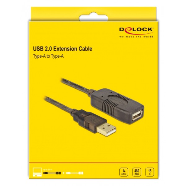 DELOCK καλώδιο USB 2.0 αρσενικό σε θηλυκό 82689, active, 15m, μαύρο DELOCK καλώδιο USB 2.0 αρσενικό σε θηλυκό 82689, active, 15m, μαύρο