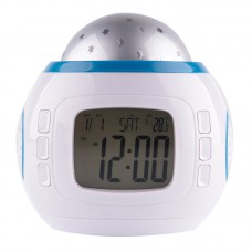 Επιτραπέζιο ρολόι AK234 με προβολέα & μουσική, ξυπνητήρι, λευκό-μπλε