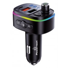 POWERTECH FM Transmitter PT-958 με οθόνη, RGB, QC3.0, Bluetooth, μαύρος
