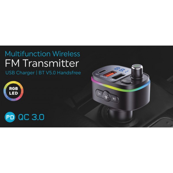 POWERTECH FM Transmitter PT-958 με οθόνη, RGB, QC3.0, Bluetooth, μαύρος POWERTECH FM Transmitter PT-958 με οθόνη, RGB, QC3.0, Bluetooth, μαύρος