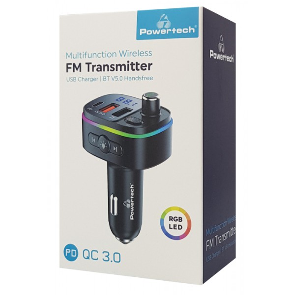 POWERTECH FM Transmitter PT-958 με οθόνη, RGB, QC3.0, Bluetooth, μαύρος POWERTECH FM Transmitter PT-958 με οθόνη, RGB, QC3.0, Bluetooth, μαύρος