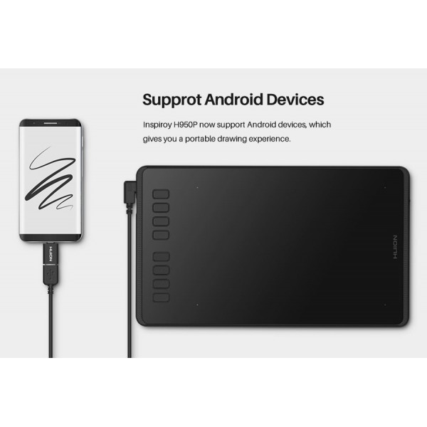 HUION pen tablet H950P, 8.7 x 5.4", battery-free pen, 8 πλήκτρα, μαύρο HUION pen tablet H950P, 8.7 x 5.4", battery-free pen, 8 πλήκτρα, μαύρο