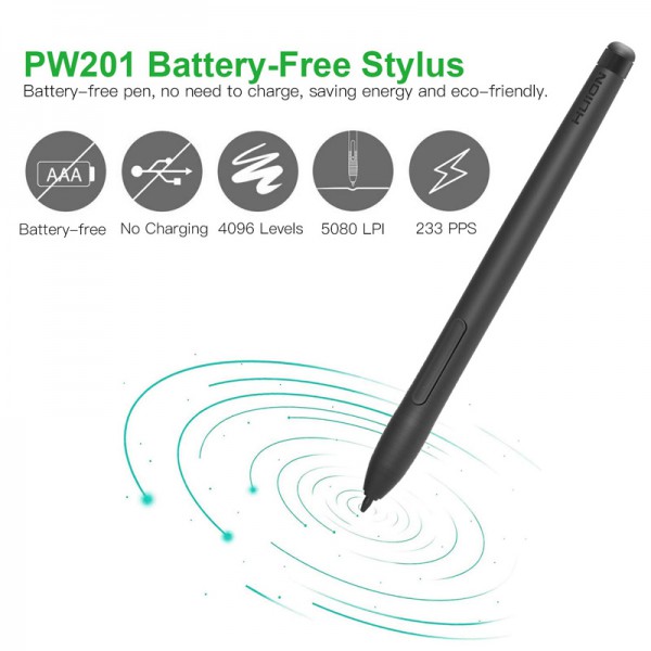 HUION tablet pen PW201, για H430P, battery-free, μαύρο