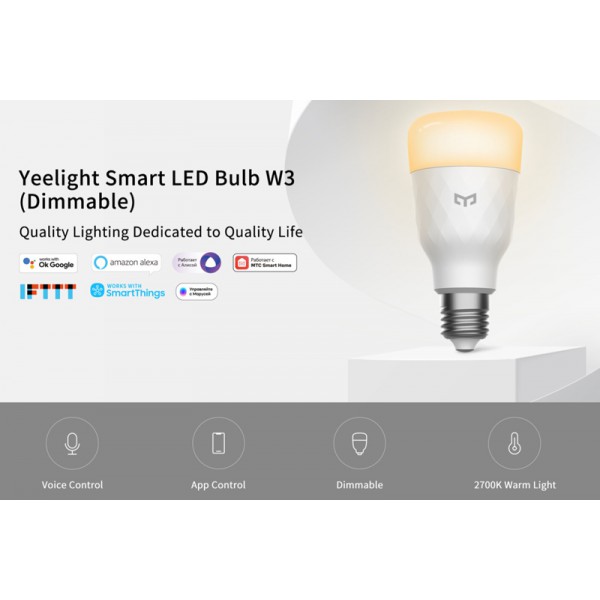 YEELIGHT Smart λάμπα LED W3 YLDP007, Wi-Fi, 8W, E27, 2700K, warm white