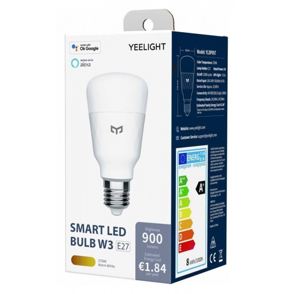 YEELIGHT Smart λάμπα LED W3 YLDP007, Wi-Fi, 8W, E27, 2700K, warm white