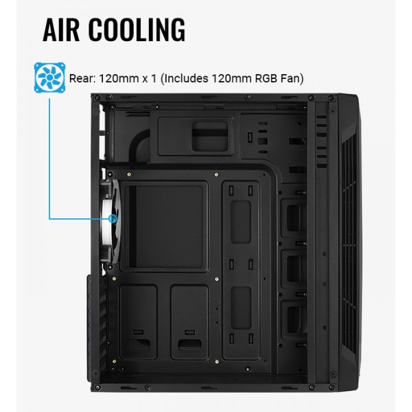 AEROCOOL PC case mid tower SPLIT-G-BK-V1, 192.5x412.5x392mm, 1x RGB fan
