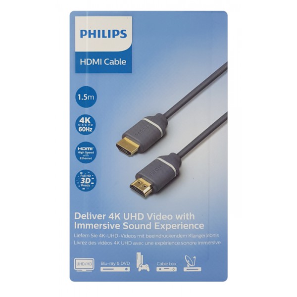 PHILIPS καλώδιο HDMI 2.0 SWV5610G, 4K 3D, copper, γκρι, 1.5m PHILIPS καλώδιο HDMI 2.0 SWV5610G, 4K 3D, copper, γκρι, 1.5m