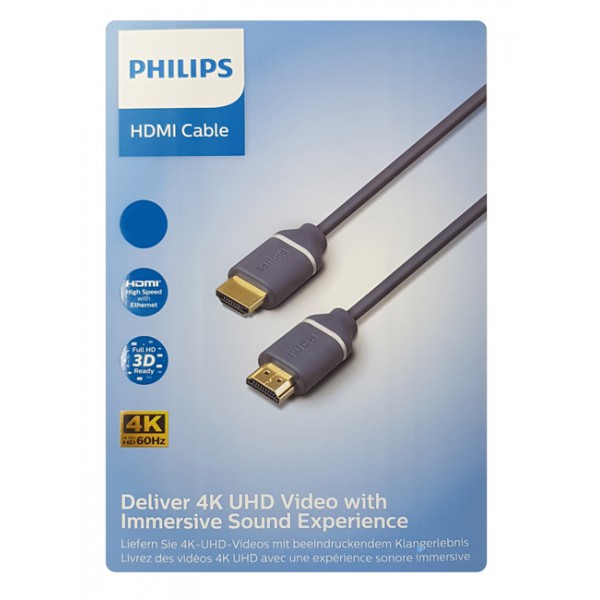 PHILIPS καλώδιο HDMI 2.0 SWV5630G, 4K 3D, copper, γκρι, 3m PHILIPS καλώδιο HDMI 2.0 SWV5630G, 4K 3D, copper, γκρι, 3m