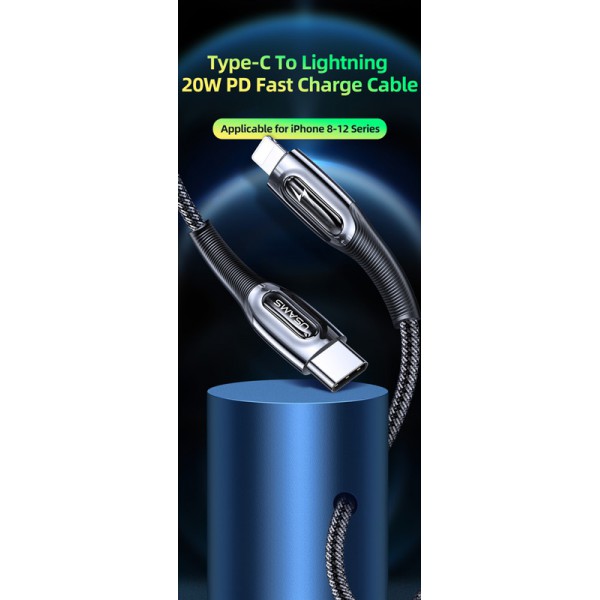 USAMS Καλώδιο USB Type-C σε Lightning SJ496USB01, 20W, 1.2m, μαύρο