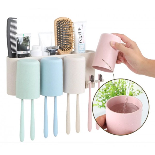 ECOCO βάση οδοντόβουρτσας με 4 ποτήρια E1702, μπεζ ECOCO βάση οδοντόβουρτσας με 4 ποτήρια E1702, μπεζ