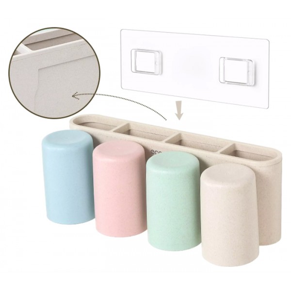 ECOCO βάση οδοντόβουρτσας με 4 ποτήρια E1702, μπεζ ECOCO βάση οδοντόβουρτσας με 4 ποτήρια E1702, μπεζ