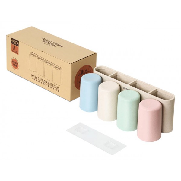 ECOCO βάση οδοντόβουρτσας με 4 ποτήρια E1702, μπεζ ECOCO βάση οδοντόβουρτσας με 4 ποτήρια E1702, μπεζ