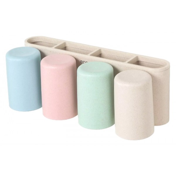 ECOCO βάση οδοντόβουρτσας με 4 ποτήρια E1702, μπεζ ECOCO βάση οδοντόβουρτσας με 4 ποτήρια E1702, μπεζ