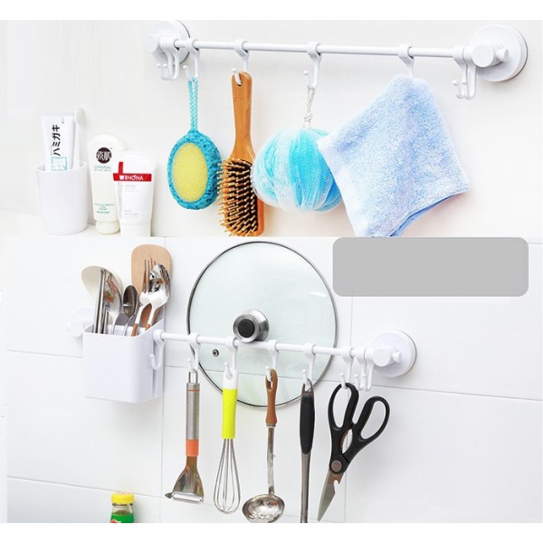 ECOCO κρεμάστρα τοίχου για κουζίνα-μπάνιο E1504, 8 x 5 x 53.5cm, λευκή ECOCO κρεμάστρα τοίχου για κουζίνα-μπάνιο E1504, 8 x 5 x 53.5cm, λευκή