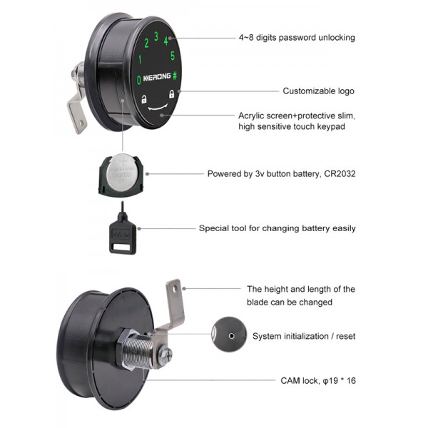 KERONG ηλεκτρικό λουκέτο ασφαλείας KR-S64A, συνδυασμού, μαύρο