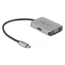 DELOCK αντάπτορας USB Type-C σε HDMI + VGA 87776, 4K, HDR, 20cm, ασημί