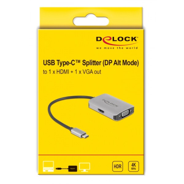 DELOCK αντάπτορας USB Type-C σε HDMI + VGA 87776, 4K, HDR, 20cm, ασημί DELOCK αντάπτορας USB Type-C σε HDMI + VGA 87776, 4K, HDR, 20cm, ασημί