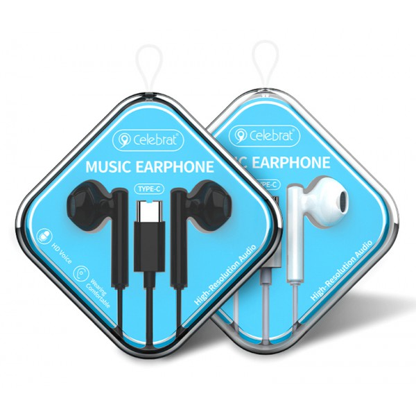 CELEBRAT earphones με μικρόφωνο G16, Type-C, 1.2m, λευκά CELEBRAT earphones με μικρόφωνο G16, Type-C, 1.2m, λευκά