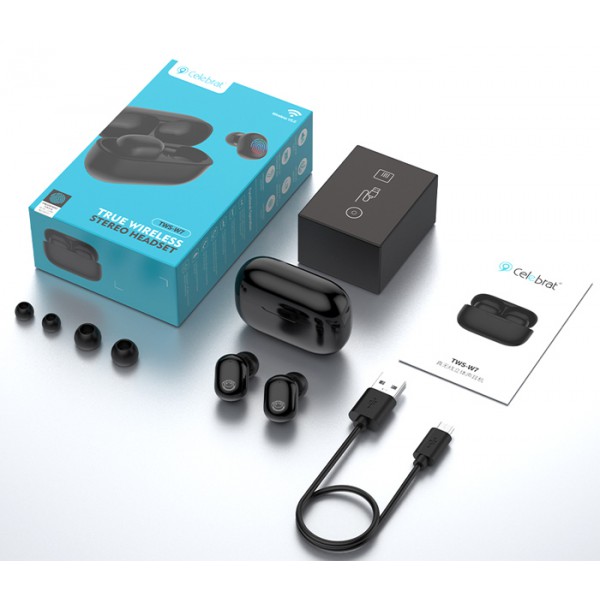 CELEBRAT earphones με θήκη φόρτισης W7, True Wireless, μαύρα CELEBRAT earphones με θήκη φόρτισης W7, True Wireless, μαύρα