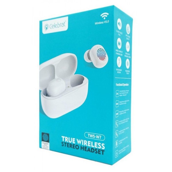 CELEBRAT earphones με θήκη φόρτισης W7, True Wireless, λευκά