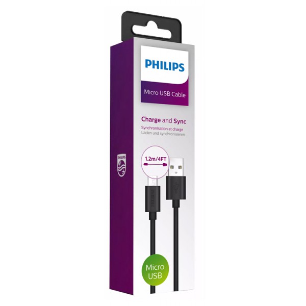 PHILIPS καλώδιο USB σε Micro USB DLC3104U-00, 2A 10W, 1.2m, μαύρο PHILIPS καλώδιο USB σε Micro USB DLC3104U-00, 2A 10W, 1.2m, μαύρο