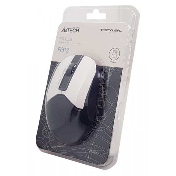 A4TECH ασύρματο ποντίκι Fstyler FG12, 1200DPI, 3 πλήκτρα, λευκό-μαύρο A4TECH ασύρματο ποντίκι Fstyler FG12, 1200DPI, 3 πλήκτρα, λευκό-μαύρο