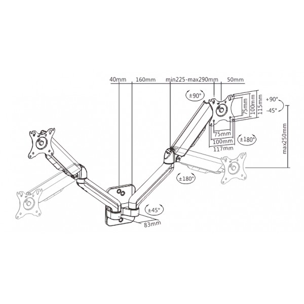 BRATECK επιτοίχια βάση LDA32-114, για 2 οθόνες 17"-32", 9kg BRATECK επιτοίχια βάση LDA32-114, για 2 οθόνες 17"-32", 9kg