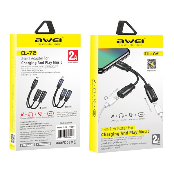 AWEI αντάπτορας Lightning σε 2x Lightning CL-72, 2A, μαύρος AWEI αντάπτορας Lightning σε 2x Lightning CL-72, 2A, μαύρος