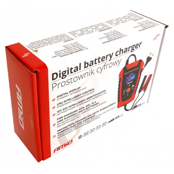 AMIO Ψηφιακός φορτιστής μπαταριών οχημάτων 02379, 12V/24V, 6A/3A AMIO Ψηφιακός φορτιστής μπαταριών οχημάτων 02379, 12V/24V, 6A/3A