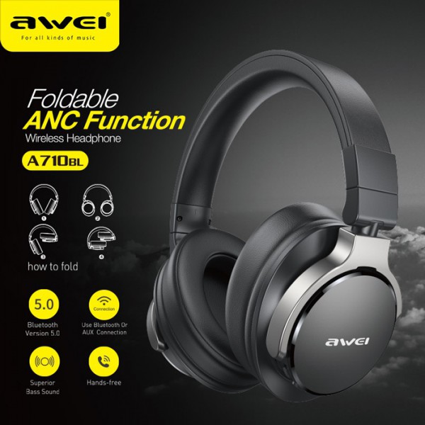 AWEI headphones A710BL, wireless & wired, BT 5.0, μαύρα AWEI headphones A710BL, wireless & wired, BT 5.0, μαύρα