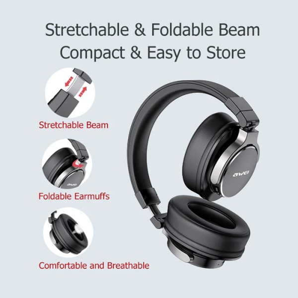 AWEI headphones A710BL, wireless & wired, BT 5.0, μαύρα AWEI headphones A710BL, wireless & wired, BT 5.0, μαύρα