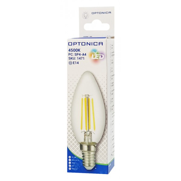 OPTONICA LED λάμπα Candle C35 Filament 1471, 4W, 4500K, E14, 400lm OPTONICA LED λάμπα Candle C35 Filament 1471, 4W, 4500K, E14, 400lm