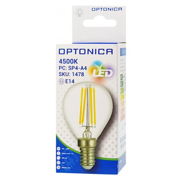 OPTONICA LED λάμπα G45 Filament 1478, 4W, 4500K, E14, 400lm OPTONICA LED λάμπα G45 Filament 1478, 4W, 4500K, E14, 400lm