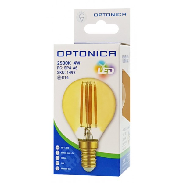 OPTONICA LED λάμπα G45 Filament 1492, 4W, 2500K, E14, 400lm OPTONICA LED λάμπα G45 Filament 1492, 4W, 2500K, E14, 400lm