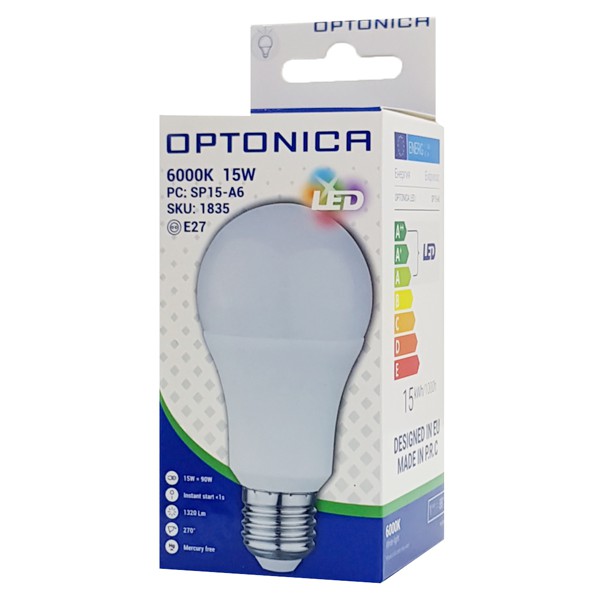 OPTONICA LED λάμπα A60 1835, 15W, 6000K, E27, 1320lm OPTONICA LED λάμπα A60 1835, 15W, 6000K, E27, 1320lm