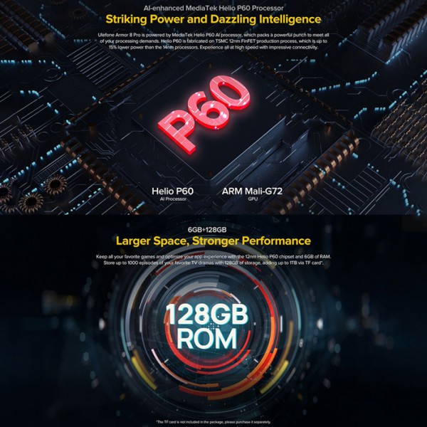 ULEFONE Smartphone Armor 8 Pro, IP68/IP69K, 6.1" 6/128GB, 5580mAh, μαύρο