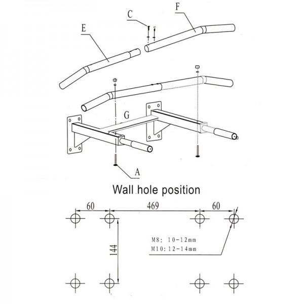 Μονόζυγο τοίχου GYM-0016, 50x93cm Μονόζυγο τοίχου GYM-0016, 50x93cm
