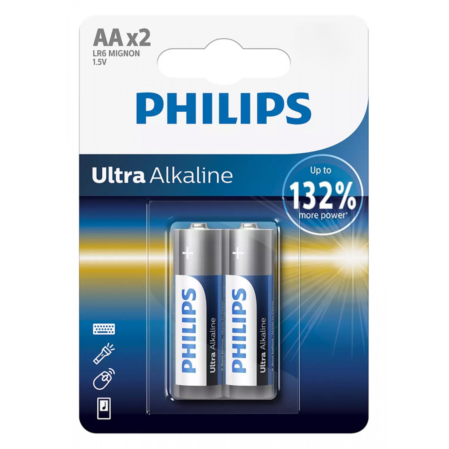 PHILIPS Ultra αλκαλικές μπαταρίες LR6E2B/10, AA LR6 1.5V, 2τμχ PHILIPS Ultra αλκαλικές μπαταρίες LR6E2B/10, AA LR6 1.5V, 2τμχ