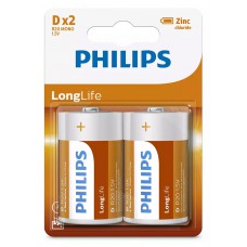 PHILIPS LongLife Zinc chloride μπαταρίες R20L2B/10, R20 1.5V, 2τμχ