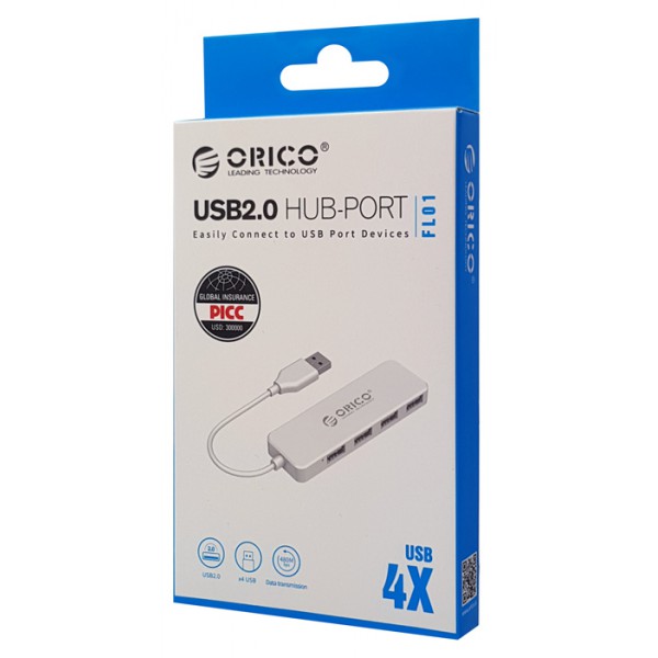 ORICO USB hub FL01, 4x θυρών, 480Mbps, USB σύνδεση, λευκό ORICO USB hub FL01, 4x θυρών, 480Mbps, USB σύνδεση, λευκό